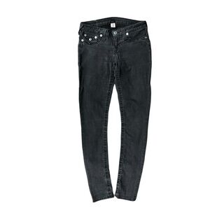 True Religion Skinny Flap Black Gray Jeans Women’s Size 28 Thick Stitch Y2K